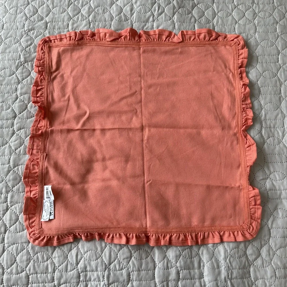 Hen House Linens Napkin Ruffle Coral Pink Barbie Shabby Chic Cotton Set 5 20x20